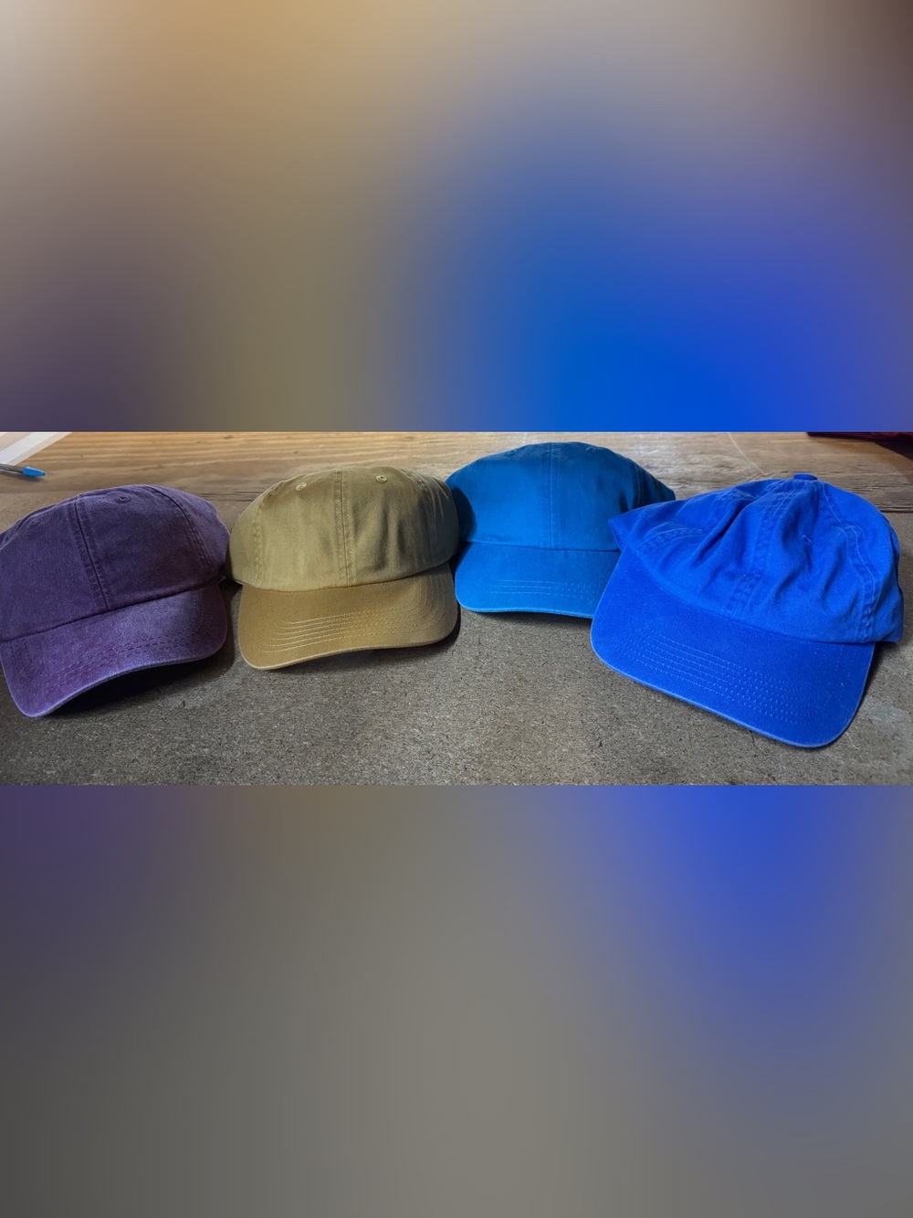 Set of 4 Cotton Baseball Caps - Purple, Tan, Teal, Royal Blue. Unisex. New!